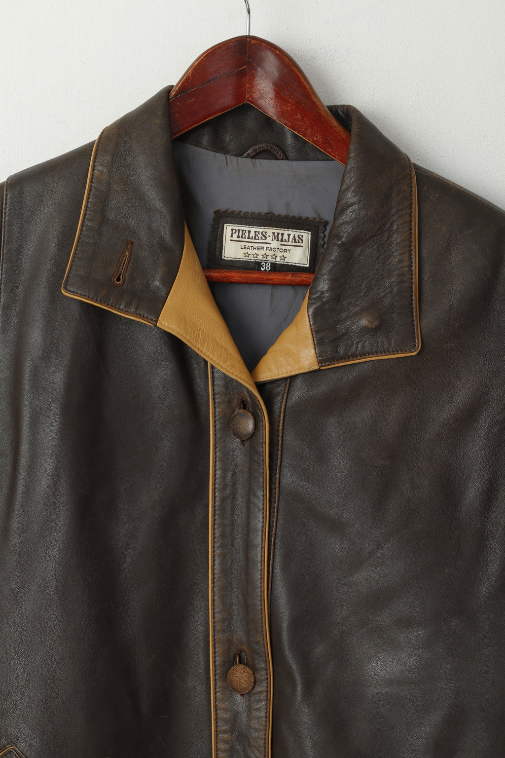 Pieles Mijas Women 38 S Jacket Brown Leather Soft Cow Skin Single Breasted Top