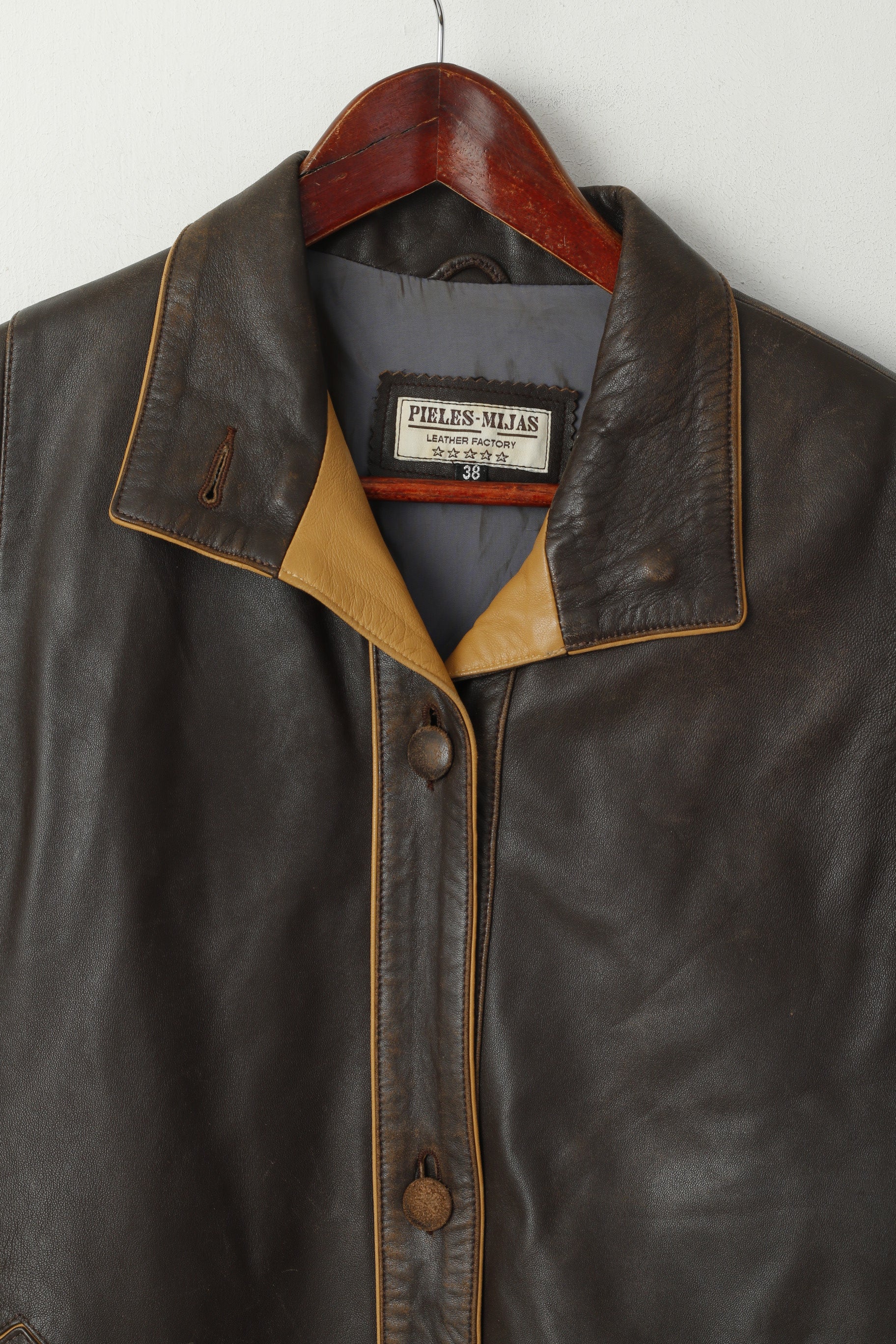 Pieles Mijas Women 38 S Jacket Brown Leather Soft Cow Skin Single Breasted Top