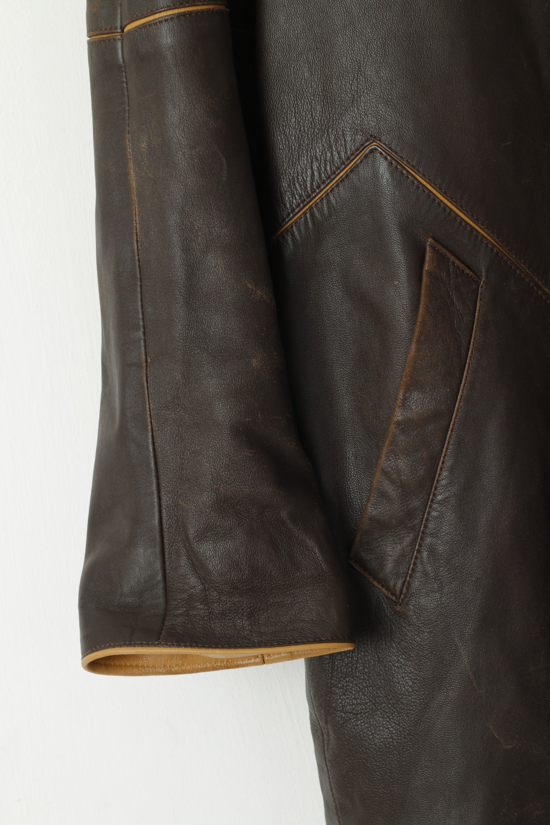 Pieles Mijas Women 38 S Jacket Brown Leather Soft Cow Skin Single Breasted Top