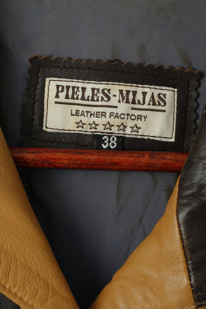 Pieles Mijas Women 38 S Jacket Brown Leather Soft Cow Skin Single Breasted Top