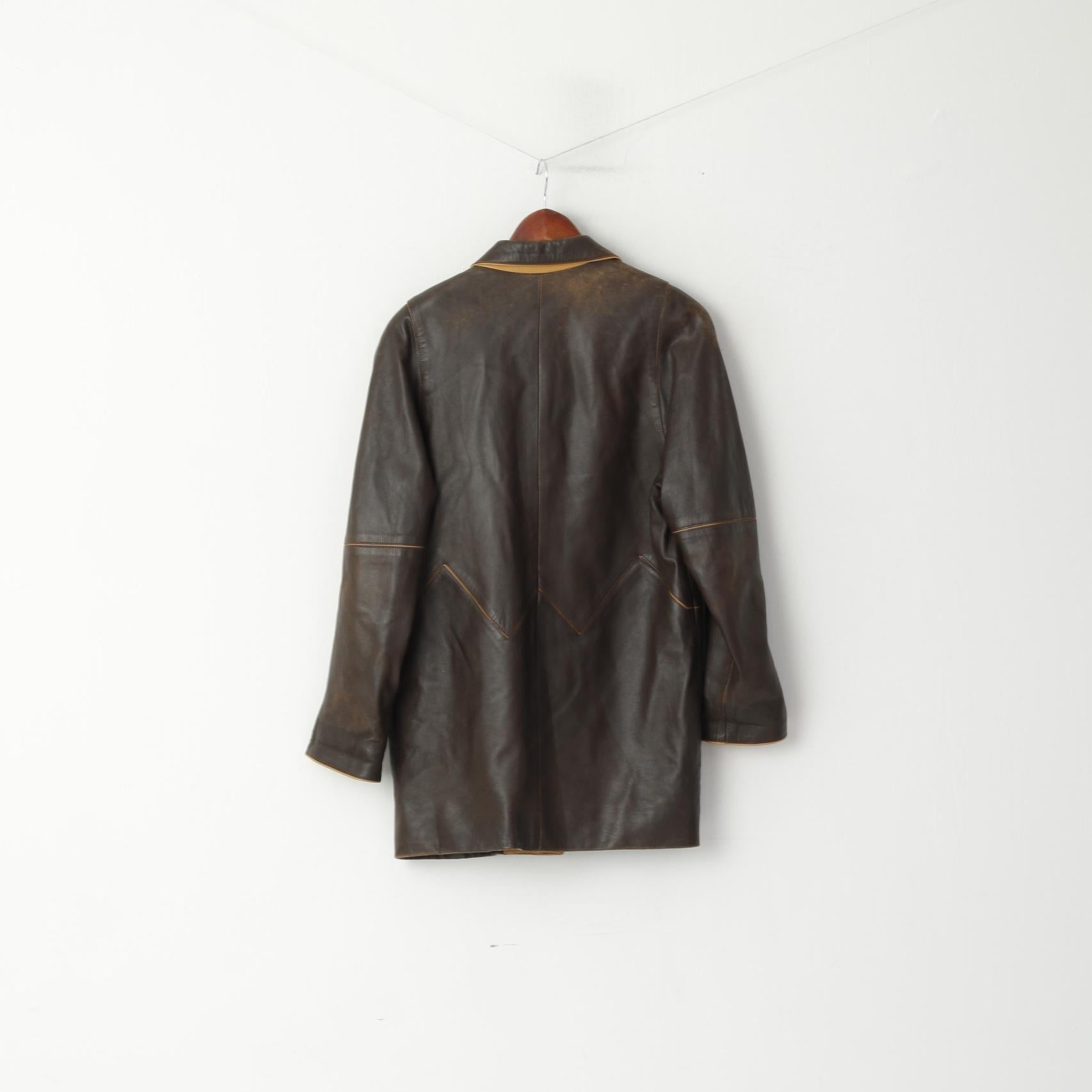 Pieles Mijas Women 38 S Jacket Brown Leather Soft Cow Skin Single Breasted Top