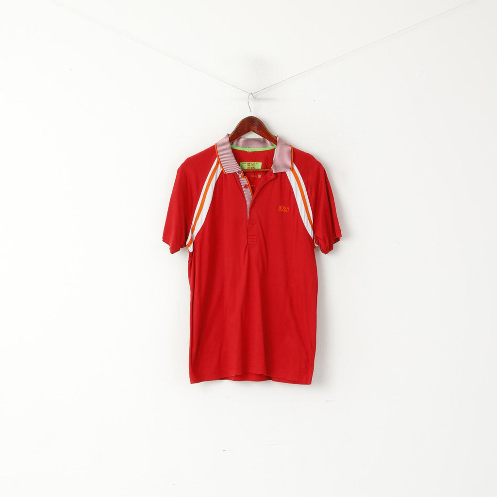 Polo Hugo Boss da uomo M in cotone rosso con bottoni dettagliati e top classico sportivo