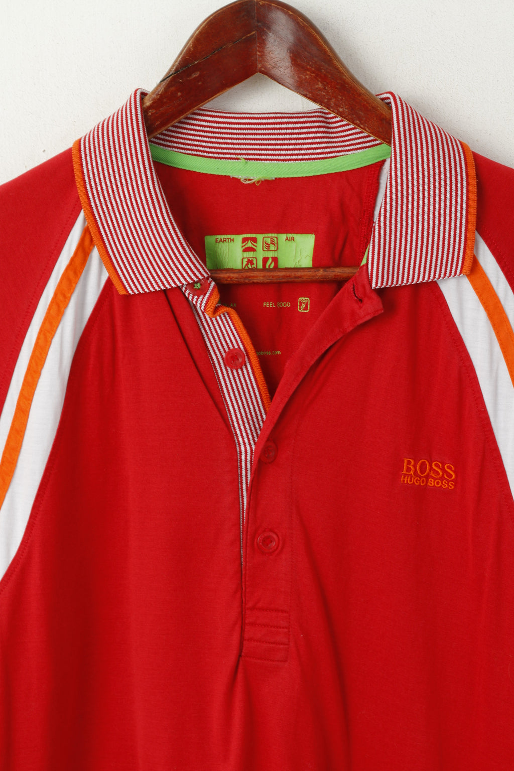 Polo Hugo Boss da uomo M in cotone rosso con bottoni dettagliati e top classico sportivo