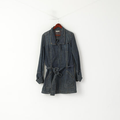 DKNY Jeans Donna L Cappotto Blu Denim Cotone Cerniera completa Tasche con cintura Top lungo