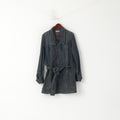 DKNY Jeans Femmes L Manteau Marine Denim Coton Fermeture Éclair Complète Ceinturée Poches Haut Long