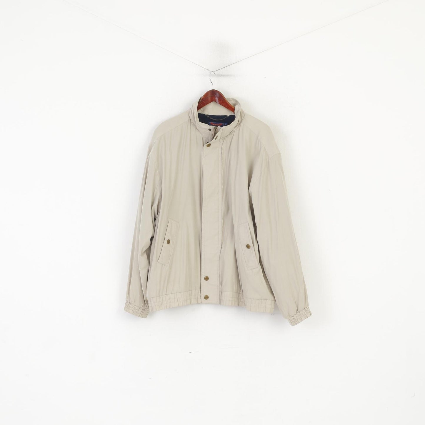 James Cowan Men L Jacket Beige Vintage Harrington Full Zip Fleece Lined Top