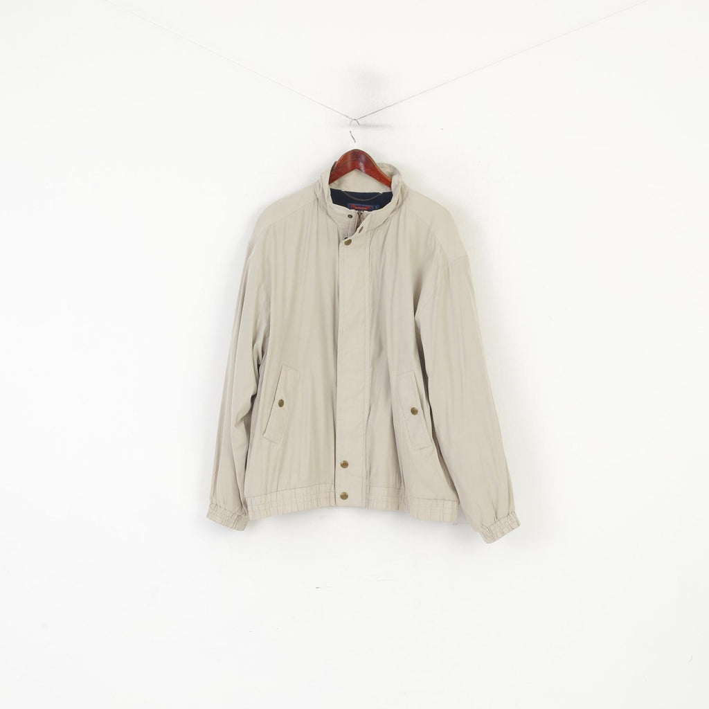 James Cowan Men L Veste Beige Vintage Harrington Full Zip Doublé Polaire Haut