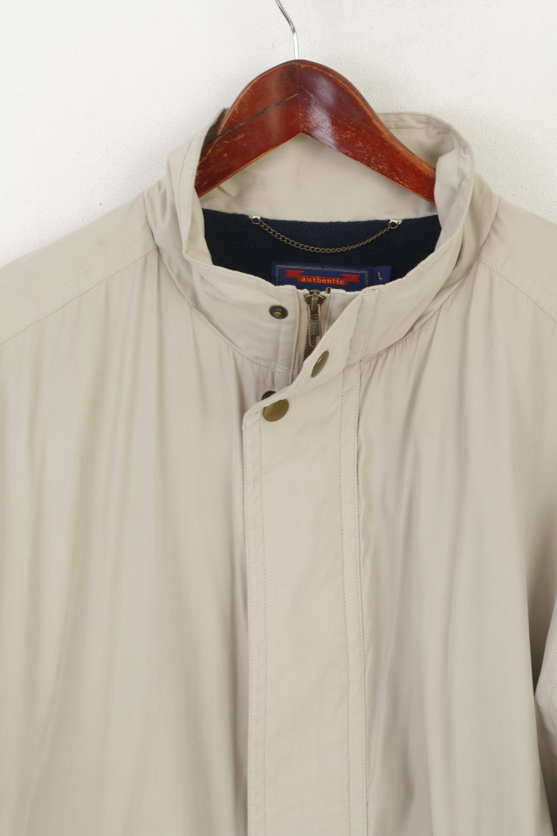 James Cowan Men L Veste Beige Vintage Harrington Full Zip Doublé Polaire Haut