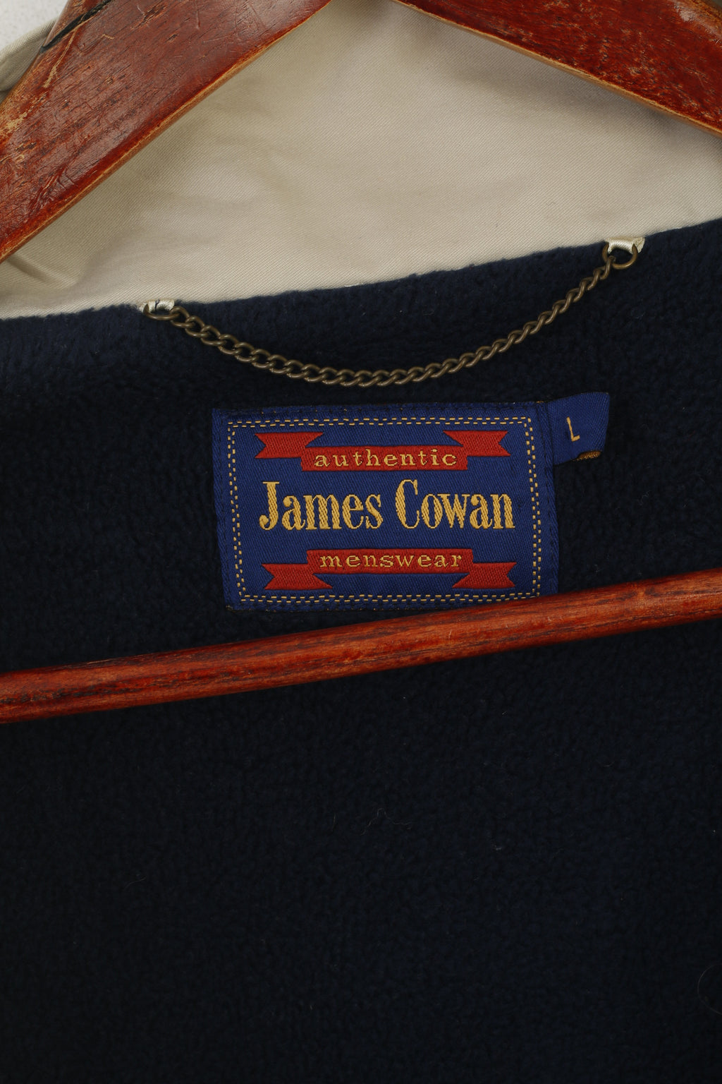 James Cowan Men L Veste Beige Vintage Harrington Full Zip Doublé Polaire Haut