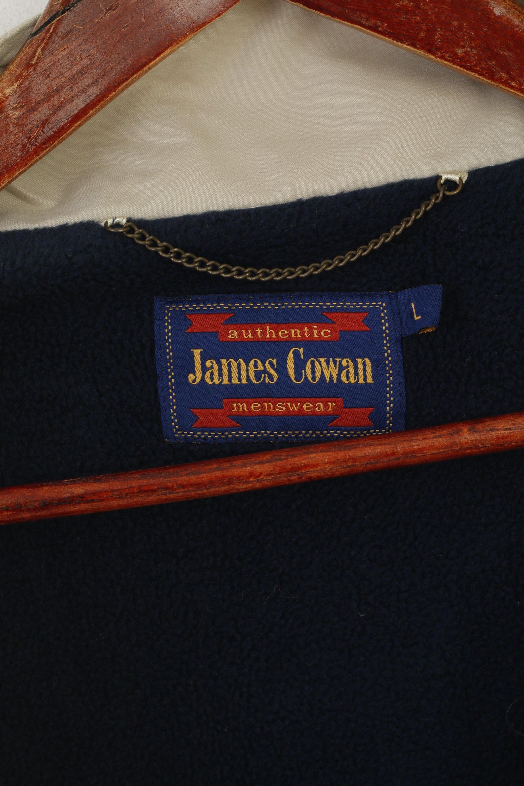 James Cowan Men L Veste Beige Vintage Harrington Full Zip Doublé Polaire Haut