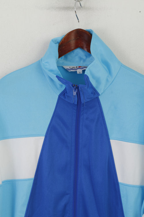 Californian Men L Sweatshirt Bleu Brillant Rétro Zip Up Sportswear Track Top