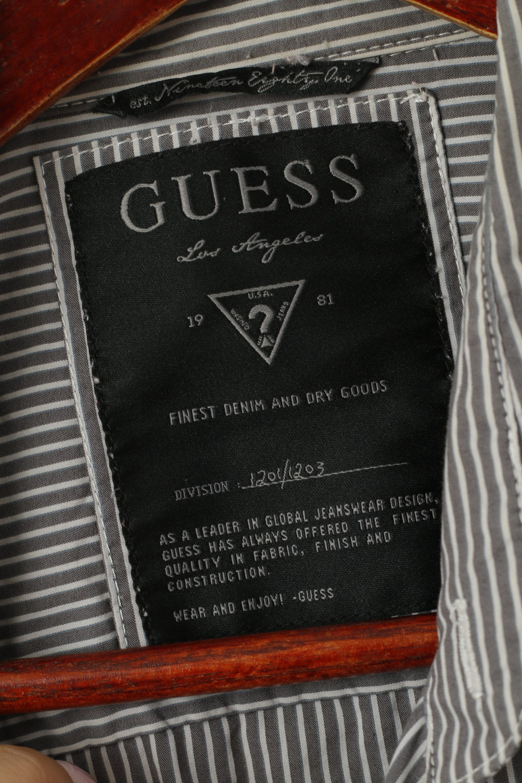Guess Men M Casual Shirt Gray Striped Cotton Stretch Long Sleeve Pocket Top