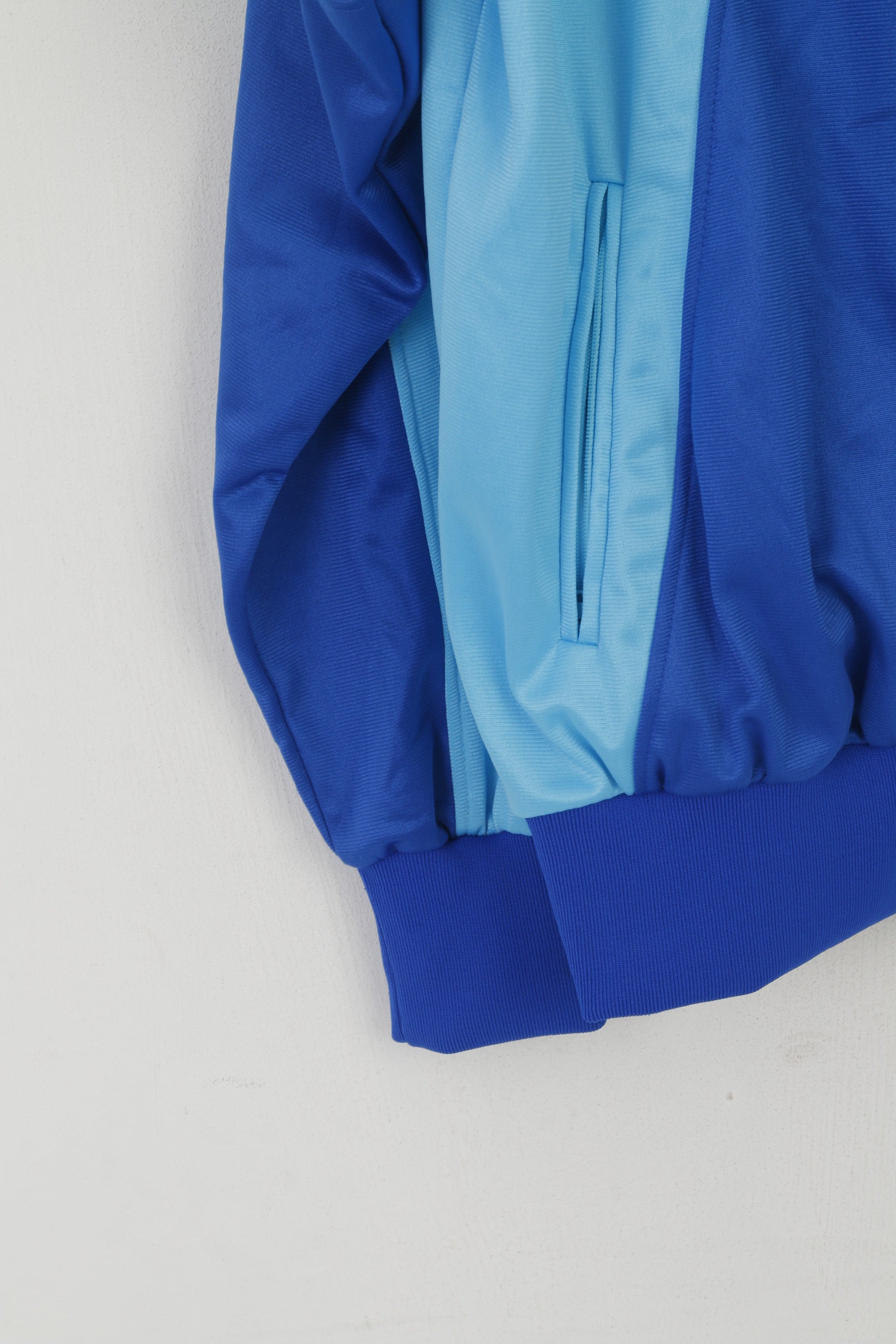 Californian Men L Sweatshirt Blue Shiny Retro Zip Up Sportswear Track Top