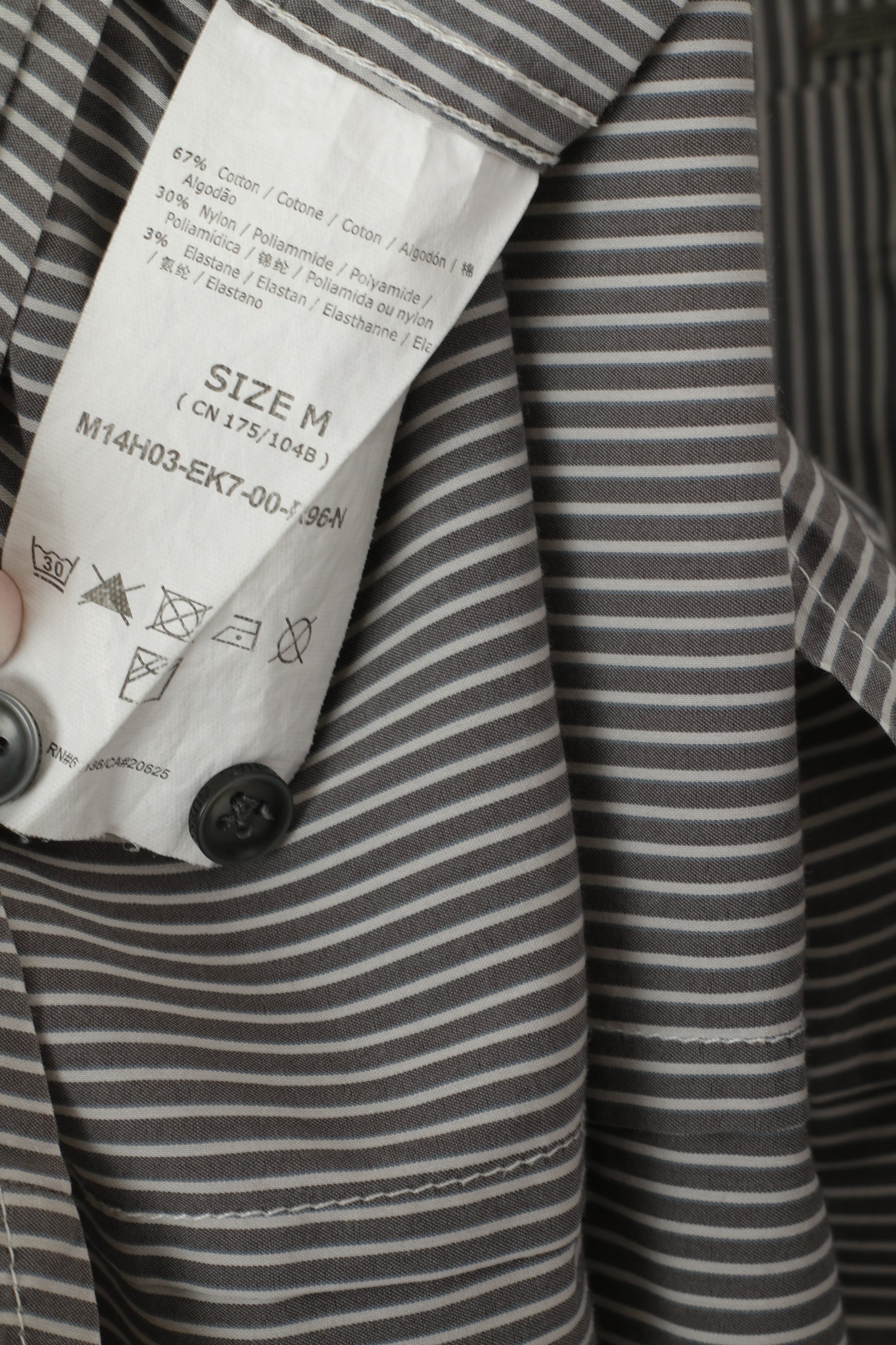 Guess Men M Casual Shirt Gray Striped Cotton Stretch Long Sleeve Pocket Top