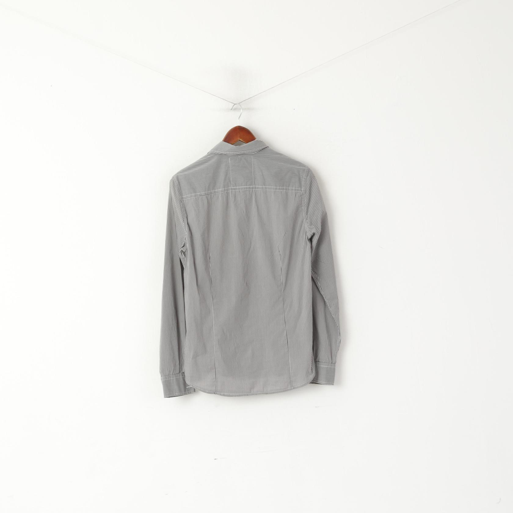 Guess Men M Casual Shirt Gray Striped Cotton Stretch Long Sleeve Pocket Top