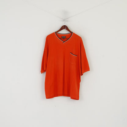 John F. Gee Jeanswear Men 68/70 XXXL T- Shirt Orange Cotton V Neck Vintage 90's Top