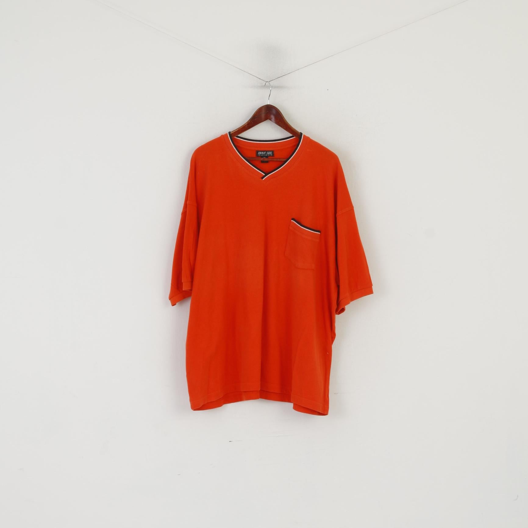 John F. Gee Jeanswear Homme 68/70 XXXL T-Shirt Orange Coton Col V vintage 90's Top