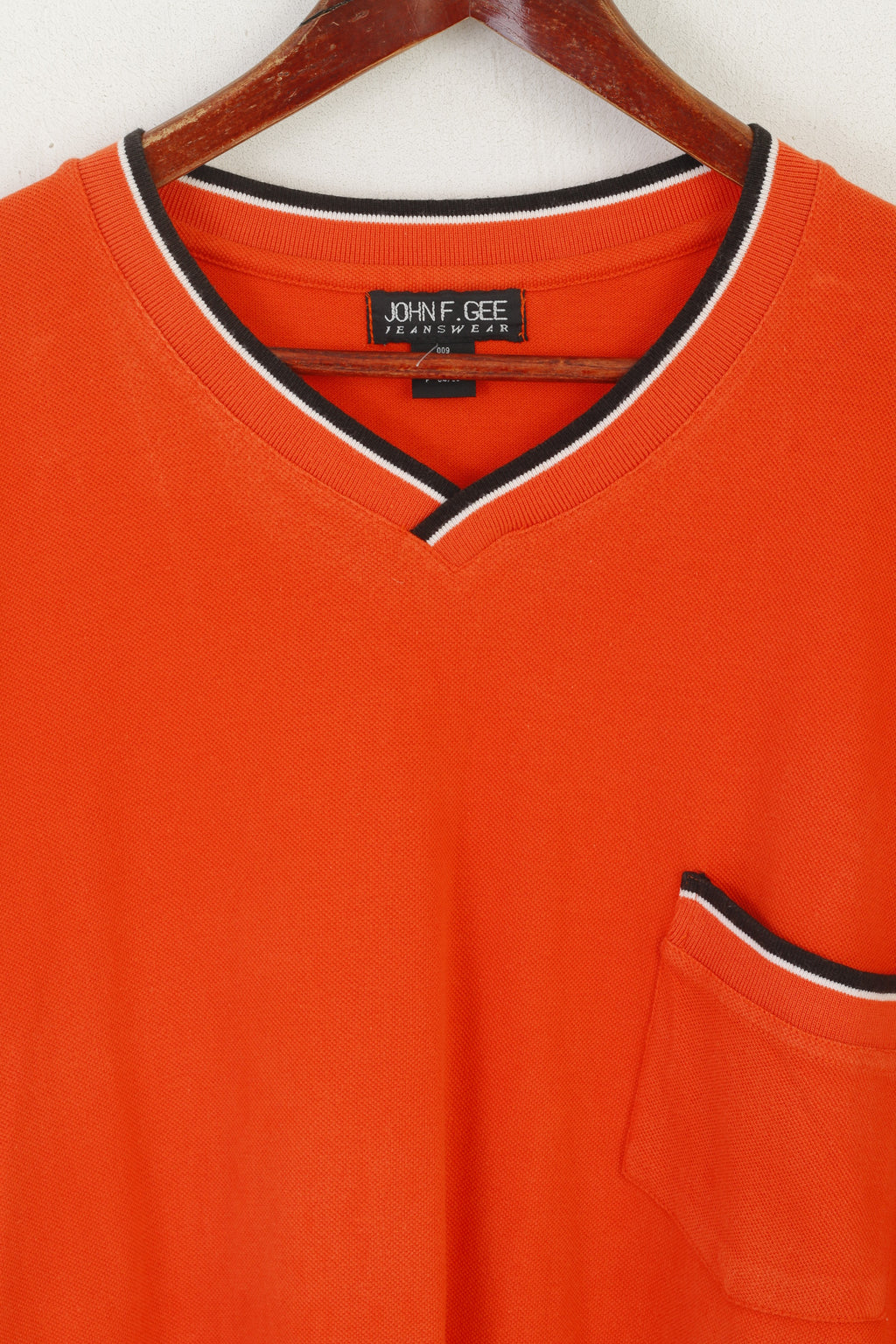 John F. Gee Jeanswear Homme 68/70 XXXL T-Shirt Orange Coton Col V vintage 90's Top