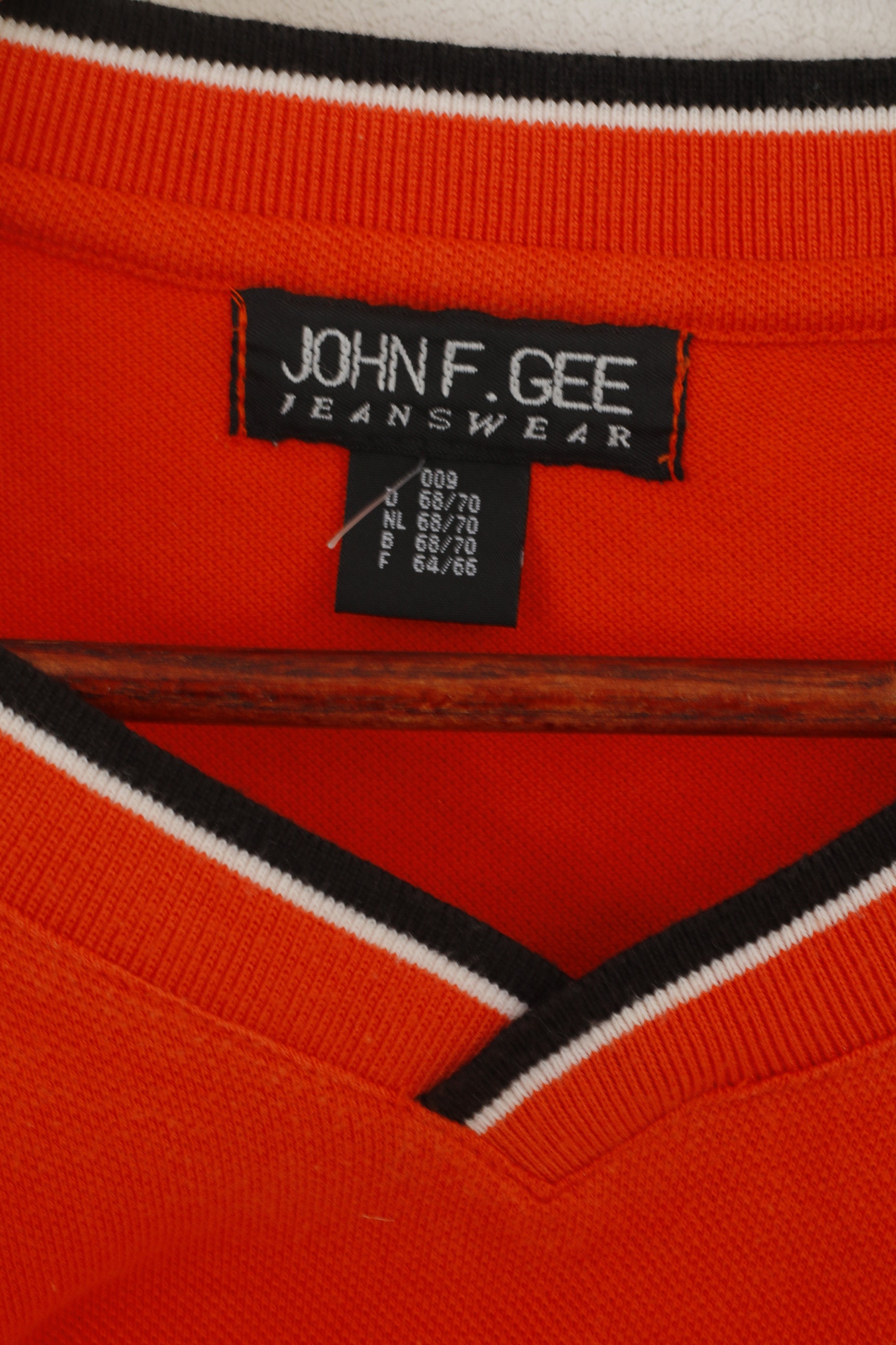 John F. Gee Jeanswear Homme 68/70 XXXL T-Shirt Orange Coton Col V vintage 90's Top