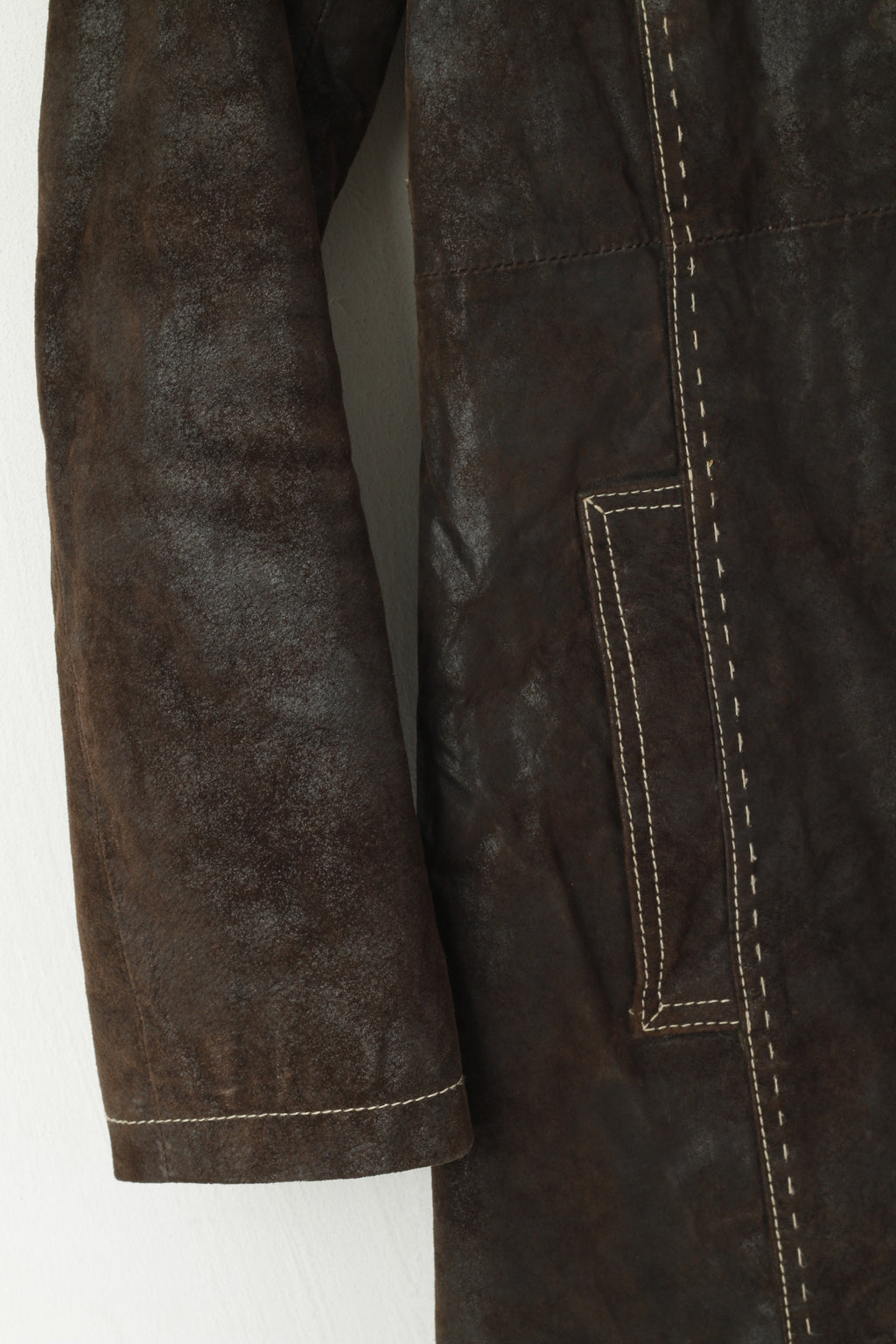 Monnari Women 36 S Leather Jacket Brown Vintage Single Breasted Shiny Coat