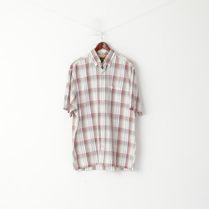 Timberland Men L (XL) Casual Shirt Beige Check Button Down Collar Short Sleeve Top