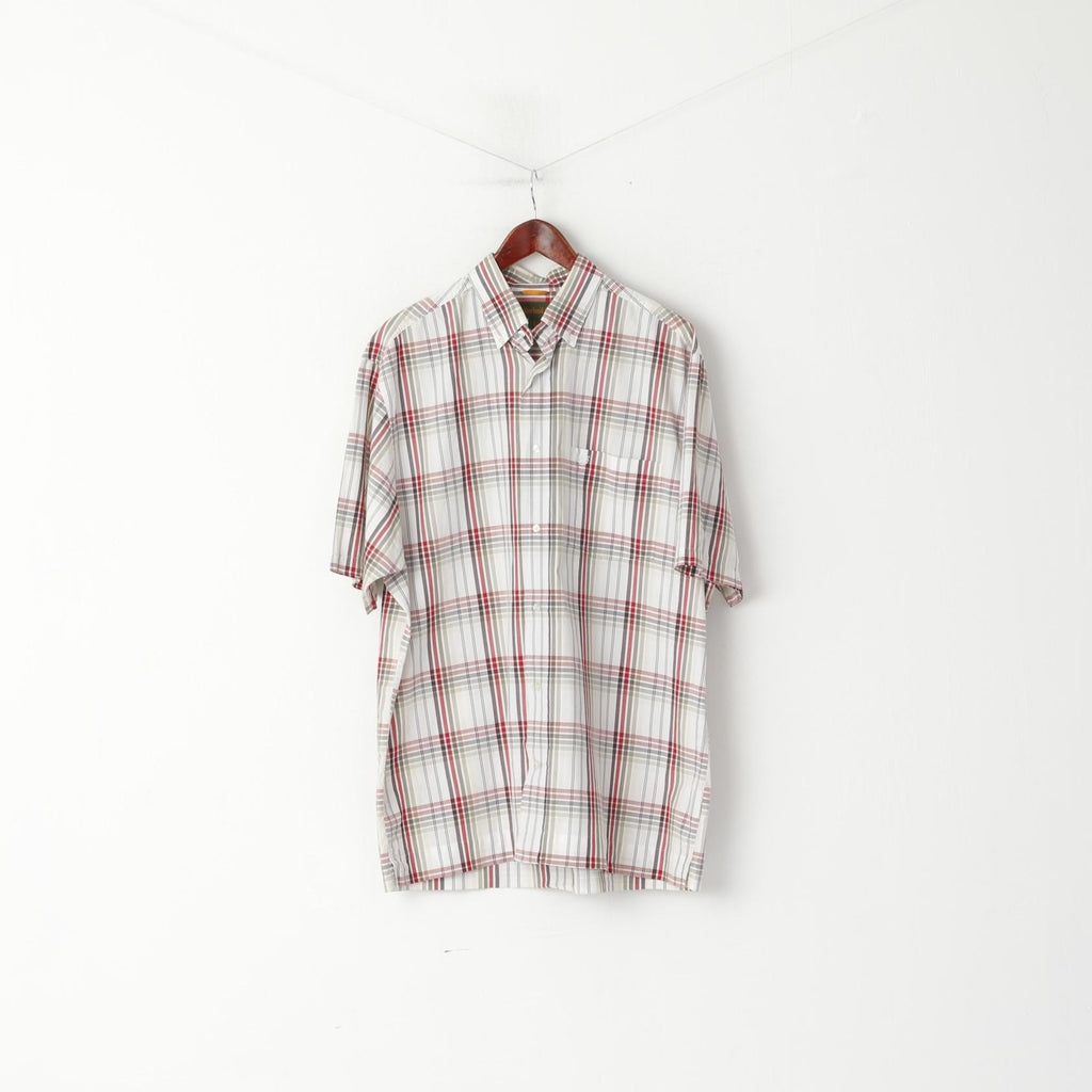 Timberland Camicia casual da uomo L (XL) Top a maniche corte con colletto button down a quadri beige