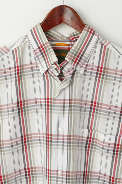 Timberland Camicia casual da uomo L (XL) Top a maniche corte con colletto button down a quadri beige