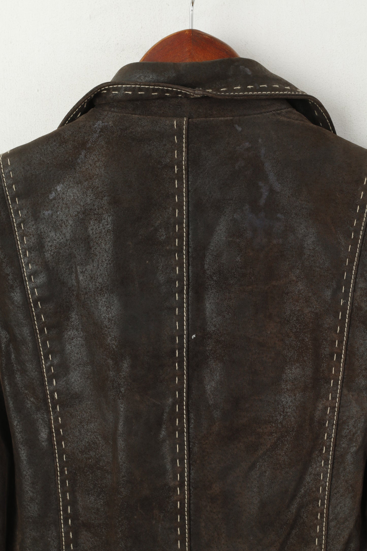 Monnari Giacca in pelle da donna 36 S Cappotto monopetto vintage marrone lucido
