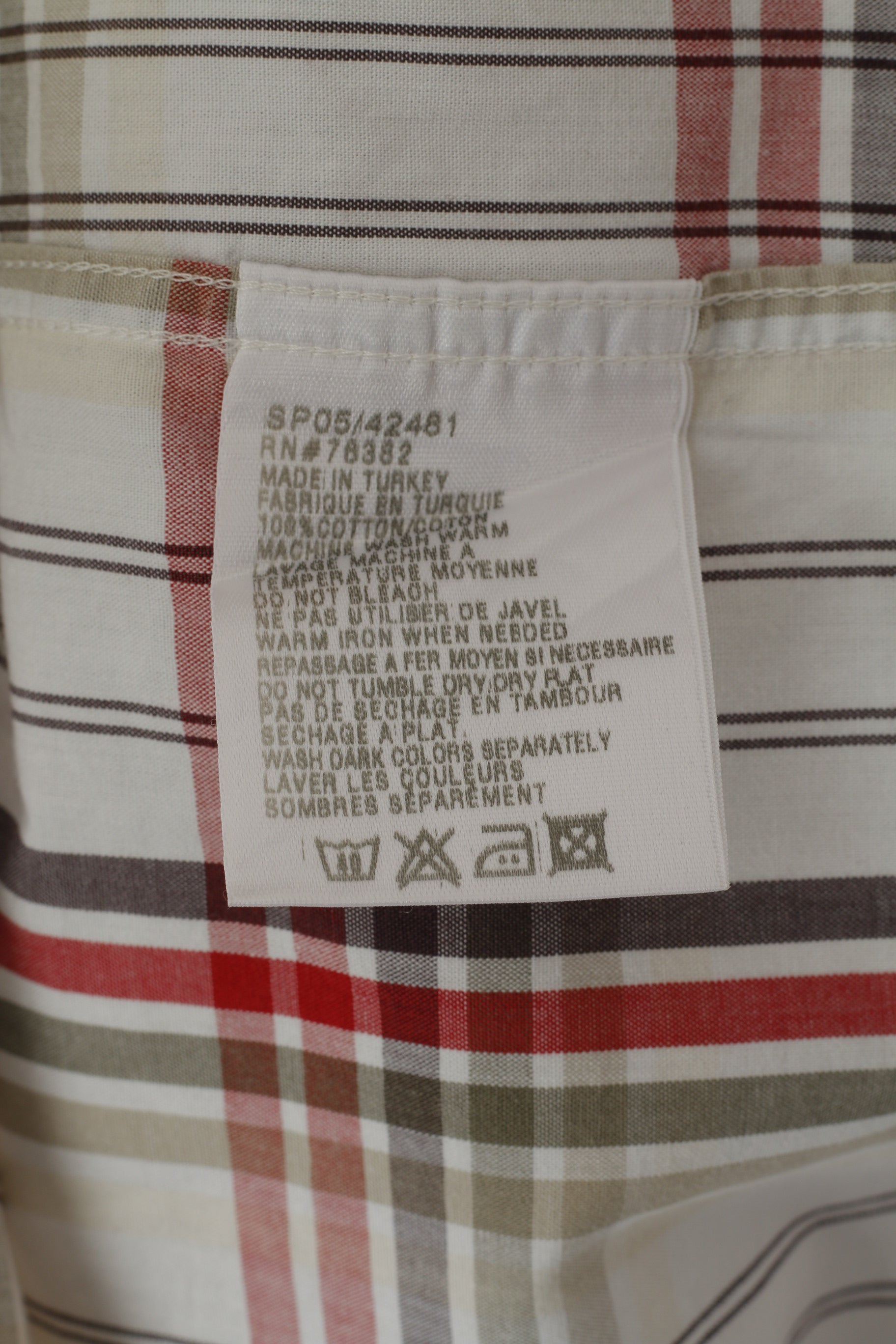 Timberland Camicia casual da uomo L (XL) Top a maniche corte con colletto button down a quadri beige