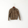 Dinno Gallucci Hommes M Veste En Cuir Marron Pilote Vintage Biker Full Zip Épaulettes Top