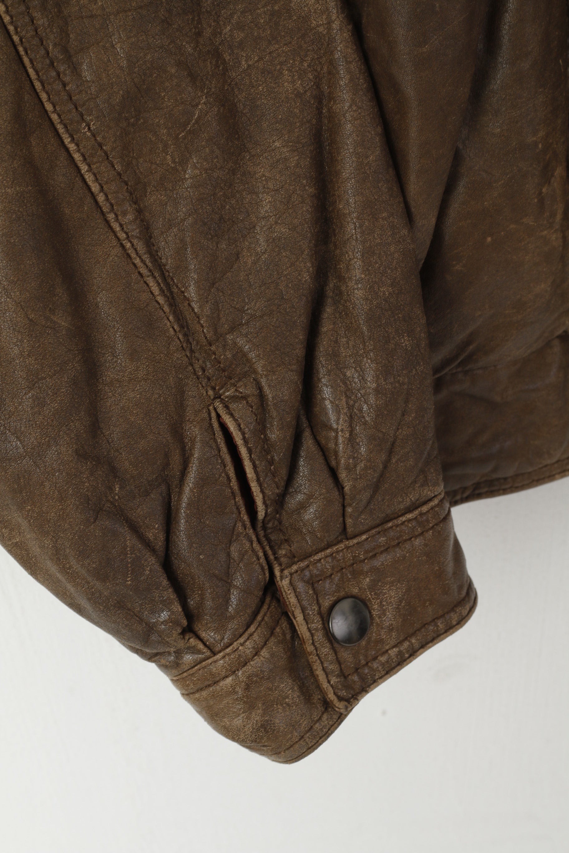 Dinno Gallucci Men M Leather Jacket Brown Pilot Vintage Biker Full Zip Shoulder Pads Top