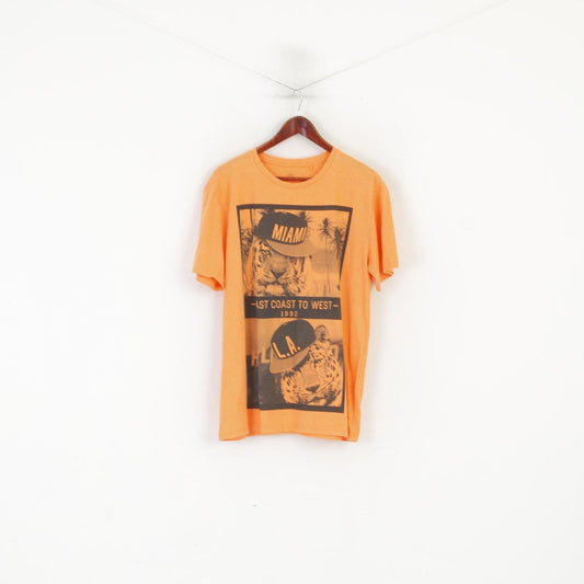 Industrialize Camicia a L da uomo in cotone arancione con grafica Miami LA Top estivo