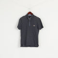 Armani Jeans Men M (S) Shirt Navy Striped Cotton Zip Neck Slim Fit Short Sleeve Top
