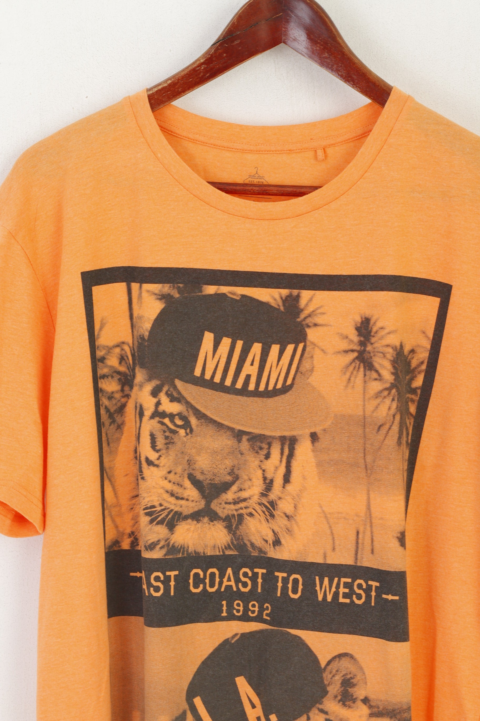 Industrialize hommes L chemise Orange coton graphique Miami LA haut d'été