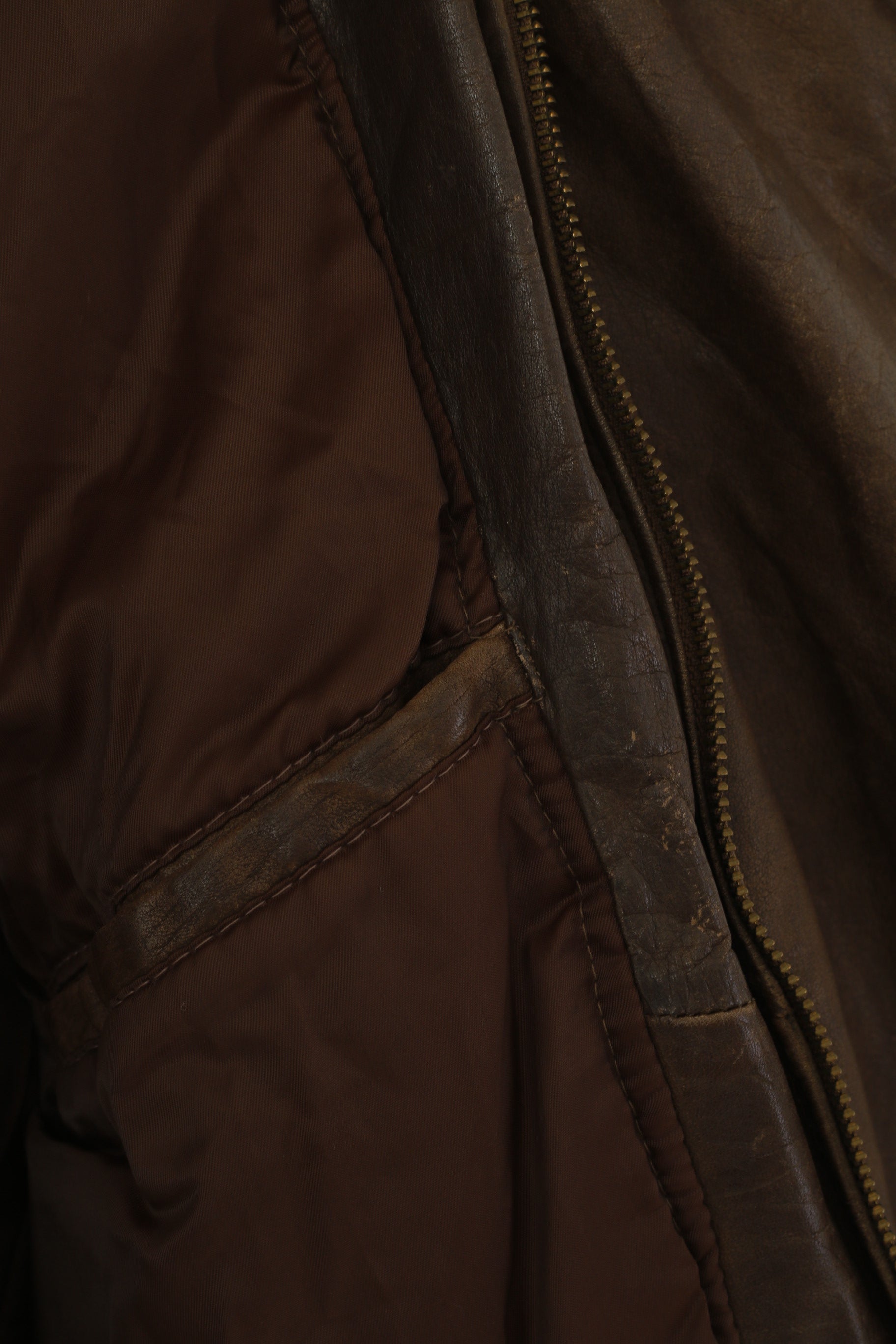 Dinno Gallucci Men M Leather Jacket Brown Pilot Vintage Biker Full Zip Shoulder Pads Top