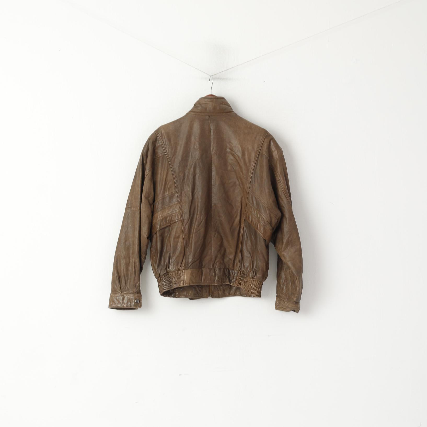 Dinno Gallucci Men M Leather Jacket Brown Pilot Vintage Biker Full Zip Shoulder Pads Top