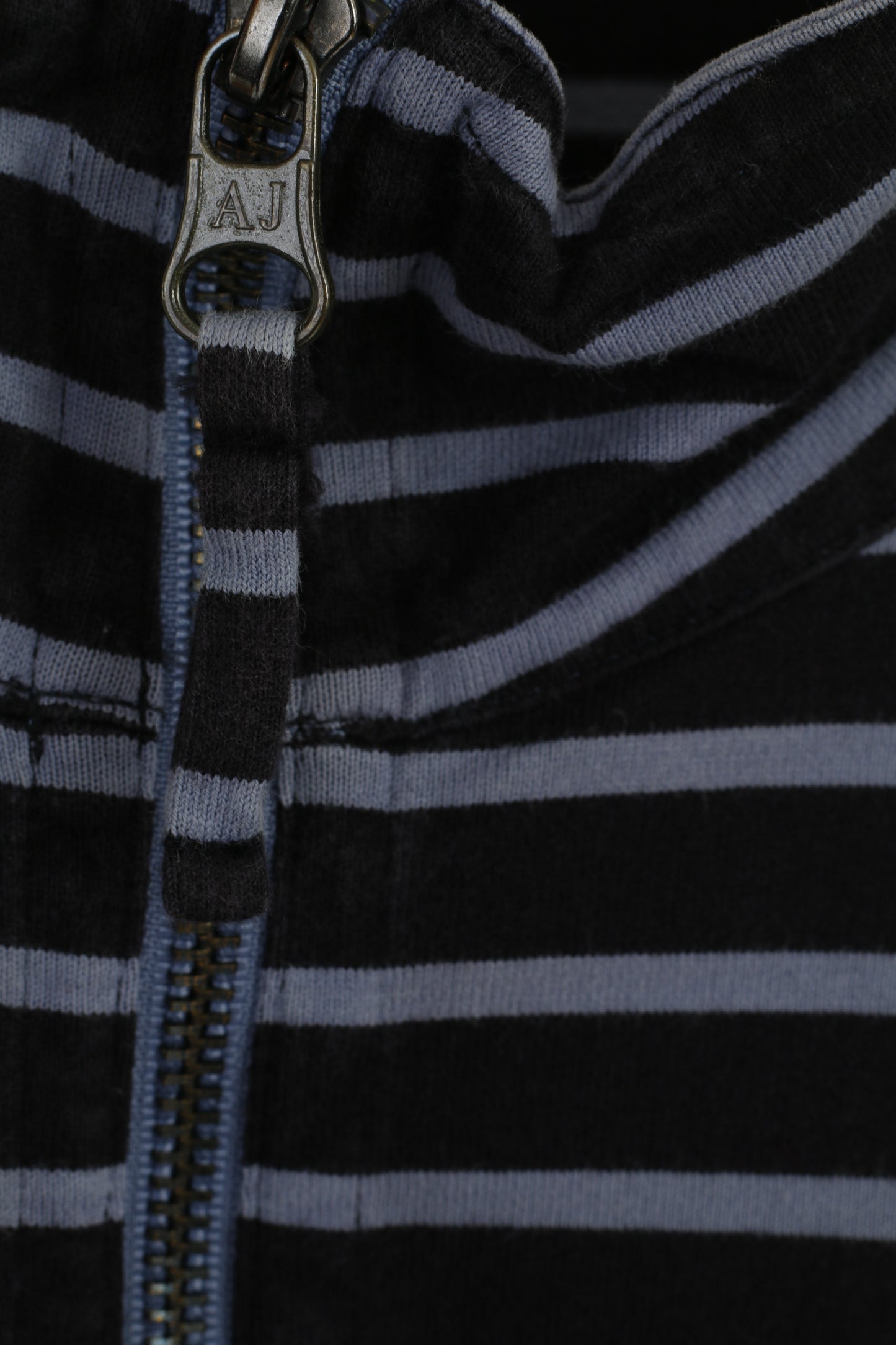 Armani Jeans Uomo M (S) Camicia Top a maniche corte slim fit in cotone a righe blu scuro con zip