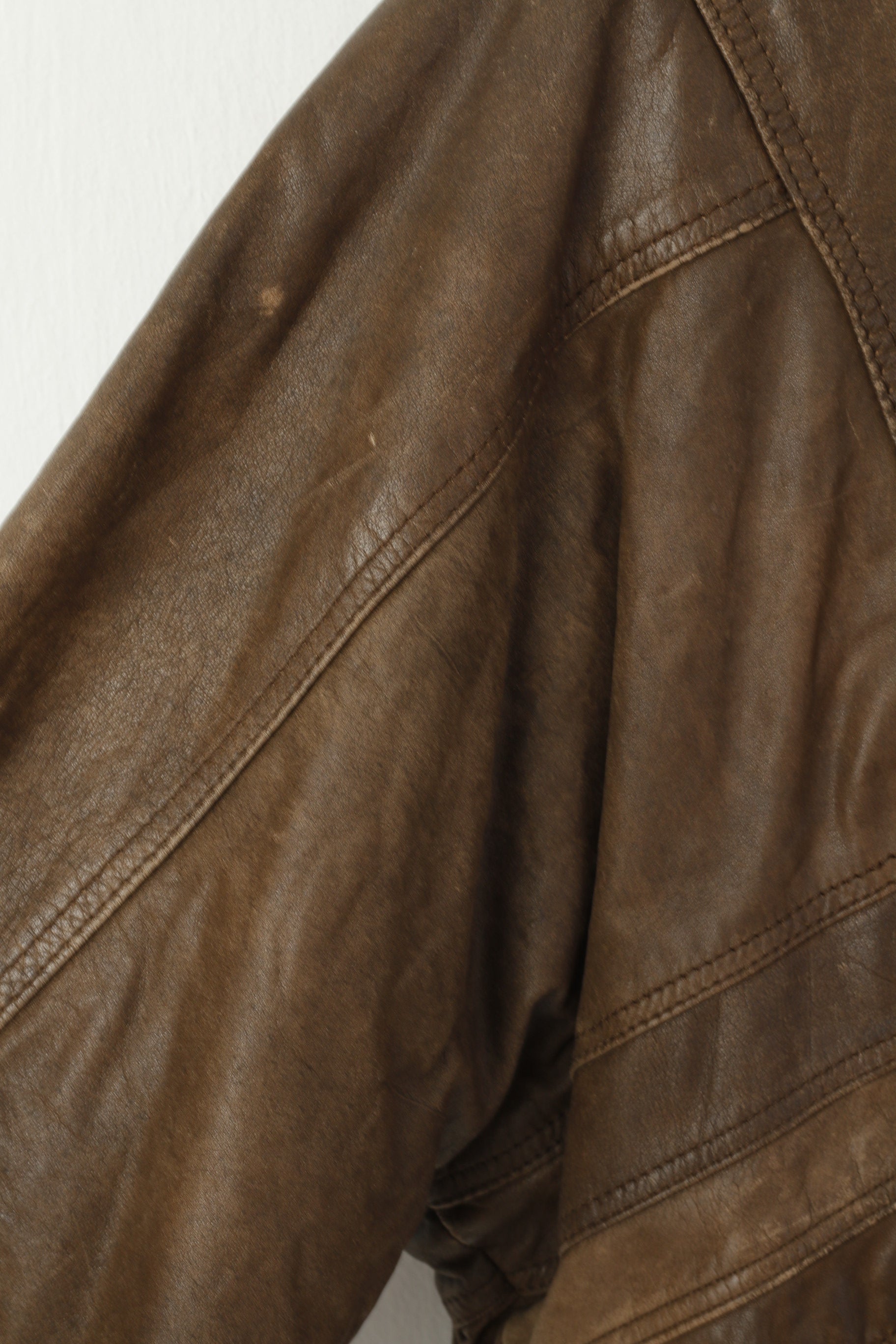 Dinno Gallucci Men M Leather Jacket Brown Pilot Vintage Biker Full Zip Shoulder Pads Top