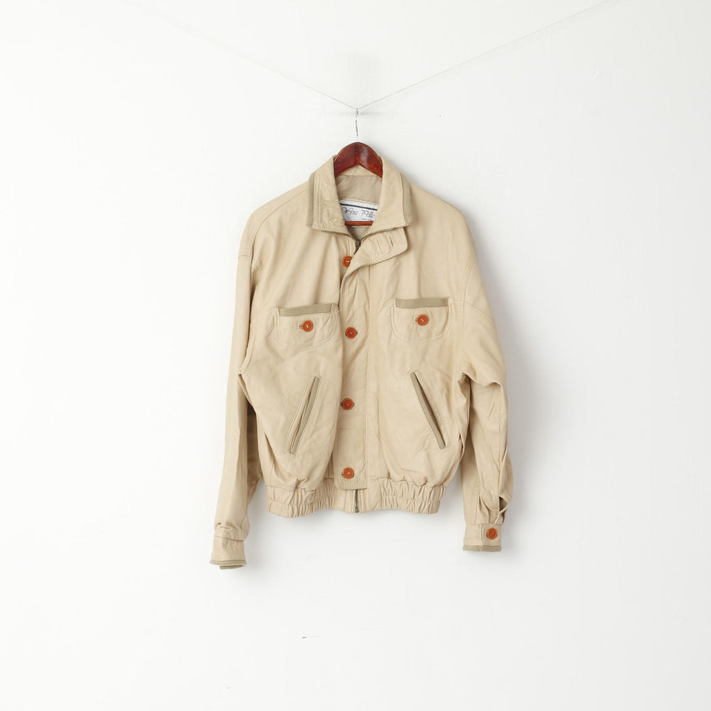 vintage Hommes 50 M Veste en cuir Beige Bomber Poches Vera Pelle Made in Italy Top