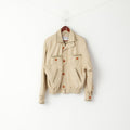 vintage Hommes 50 M Veste en cuir Beige Bomber Poches Vera Pelle Made in Italy Top