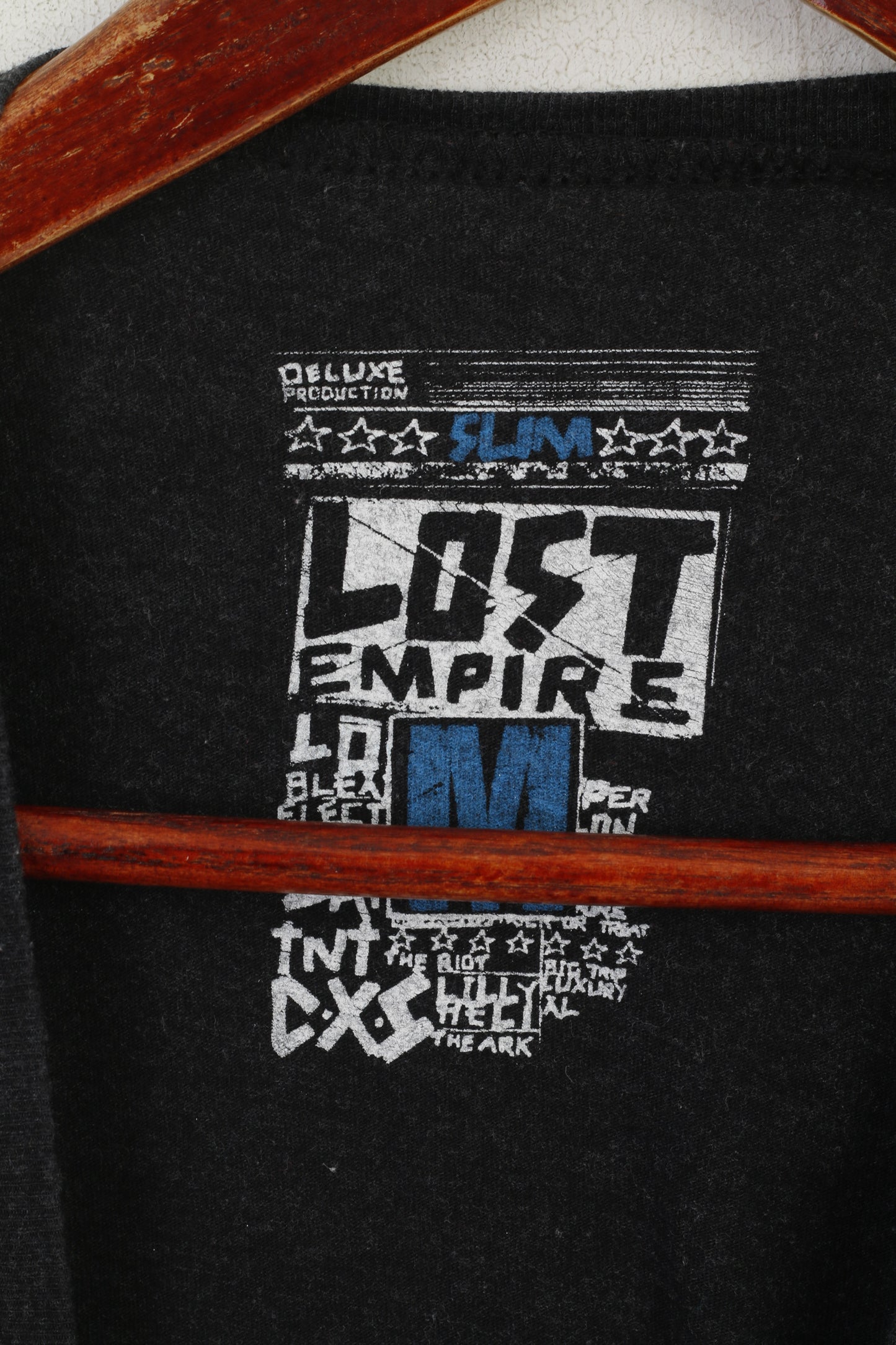 Lost Empire Men M (S) Shirt Black Cotton Slim Fit Tokyo World Tour V Neck Top