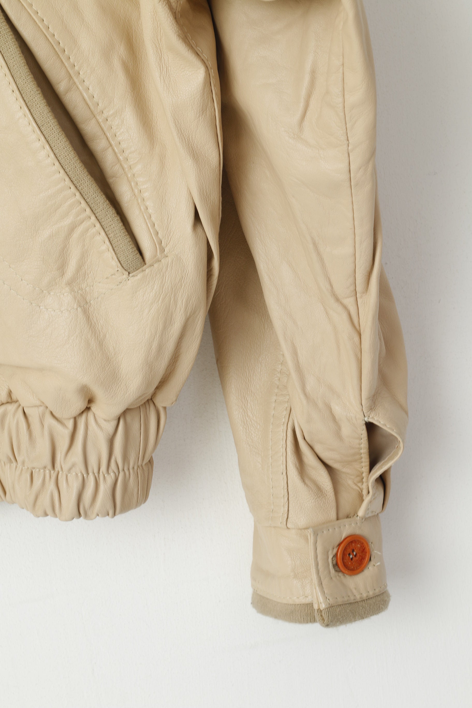vintage Hommes 50 M Veste en cuir Beige Bomber Poches Vera Pelle Made in Italy Top