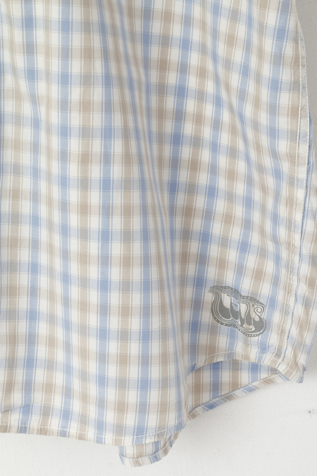 Levi's Men XL Casual Shirt Blue Beige Check Cotton Snap Short Sleeve Top