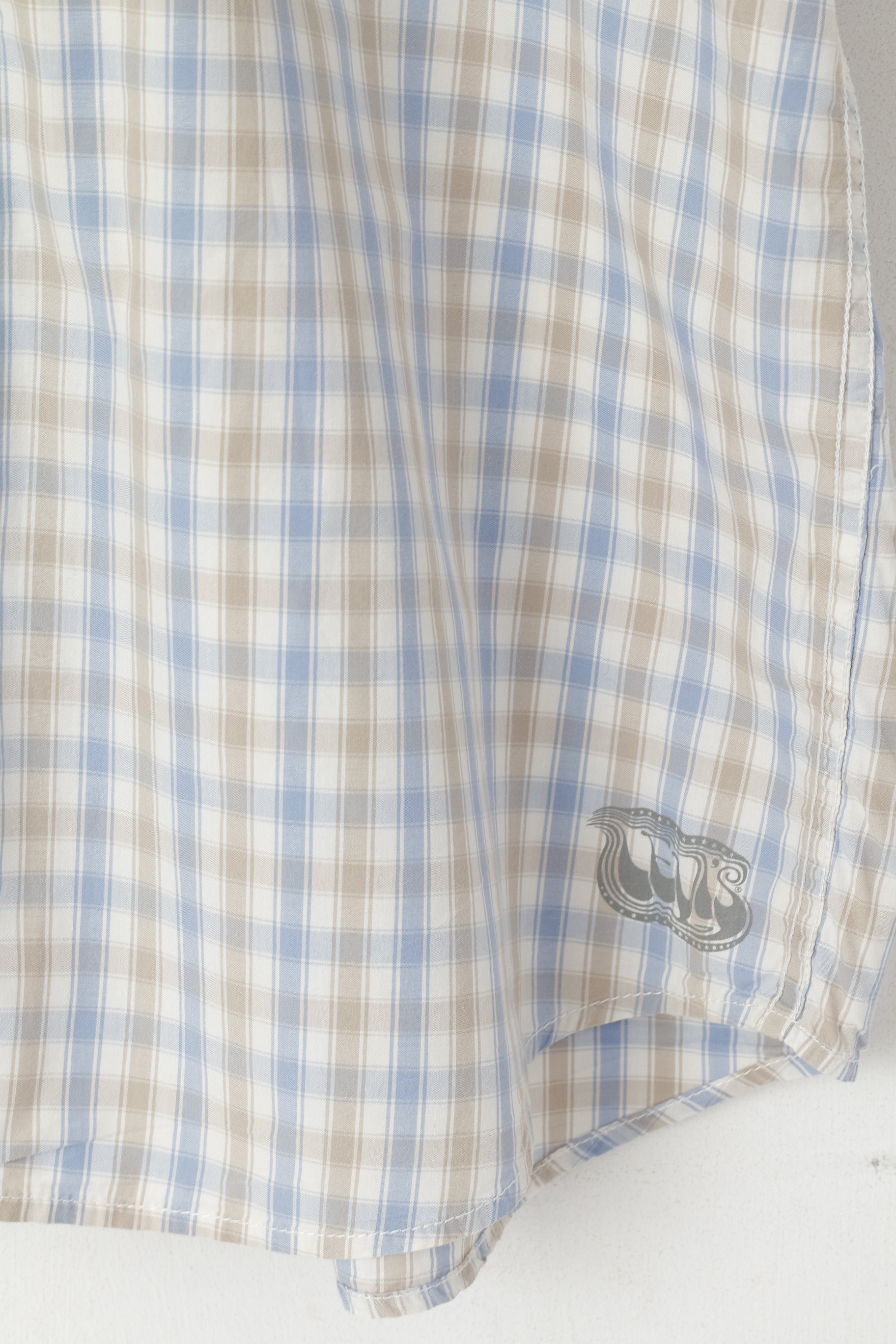 Levi's Men XL Casual Shirt Blue Beige Check Cotton Snap Short Sleeve Top