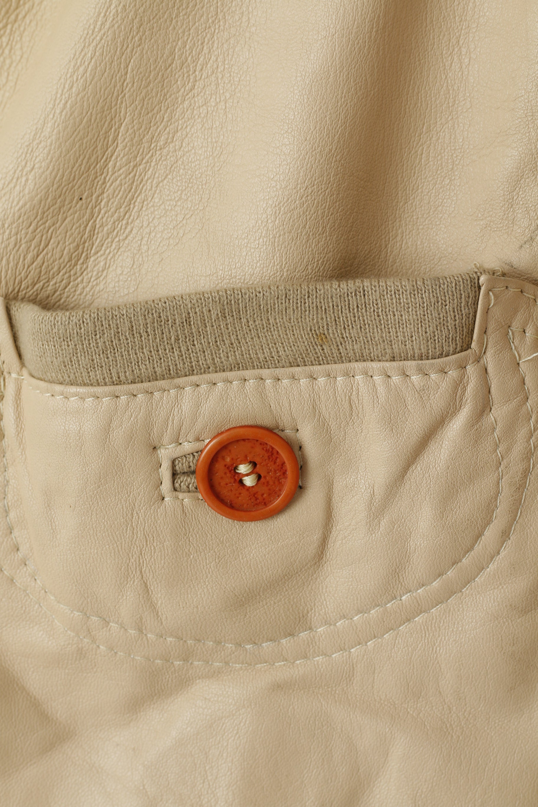 vintage Hommes 50 M Veste en cuir Beige Bomber Poches Vera Pelle Made in Italy Top