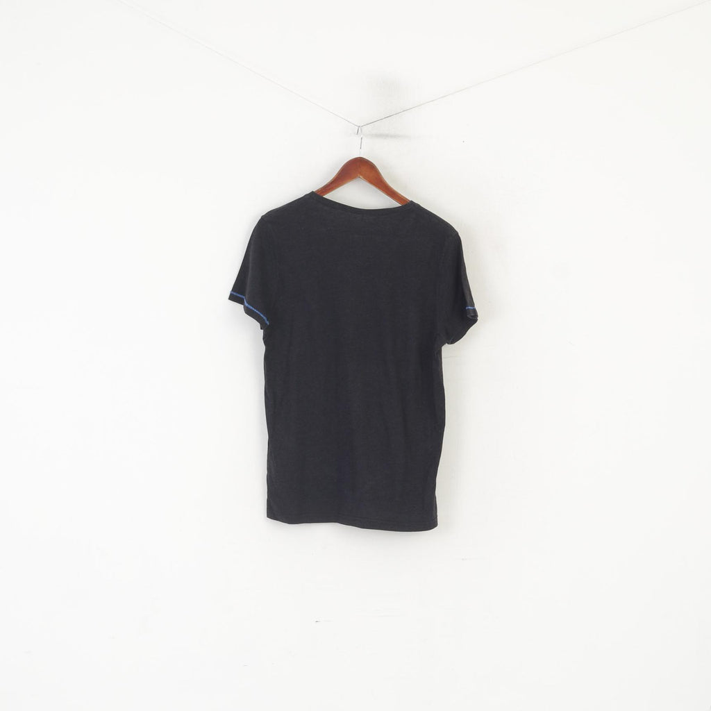 Lost Empire Men M (S) Shirt Black Cotton Slim Fit Tokyo World Tour V Neck Top