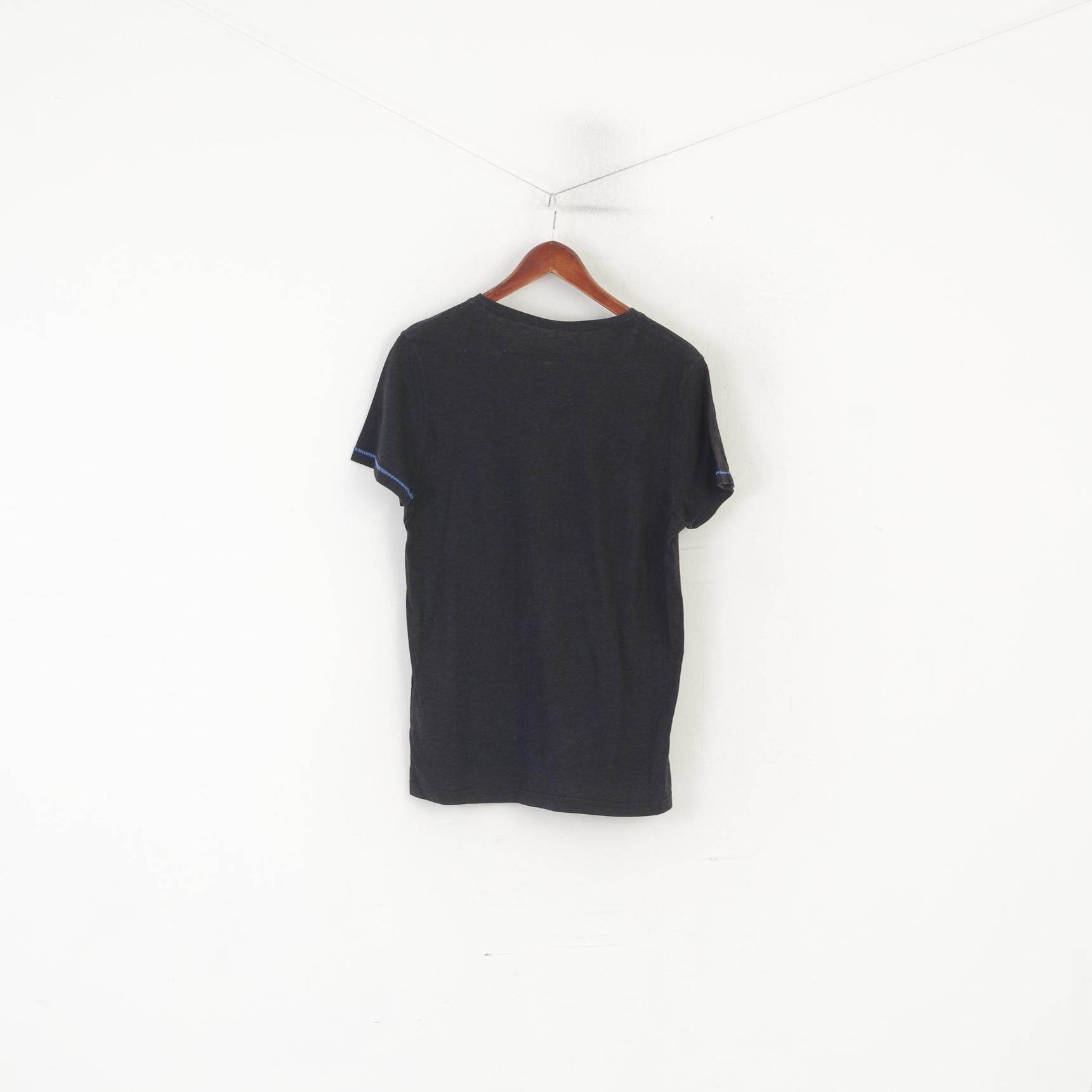 Lost Empire Men M (S) Shirt Black Cotton Slim Fit Tokyo World Tour V Neck Top