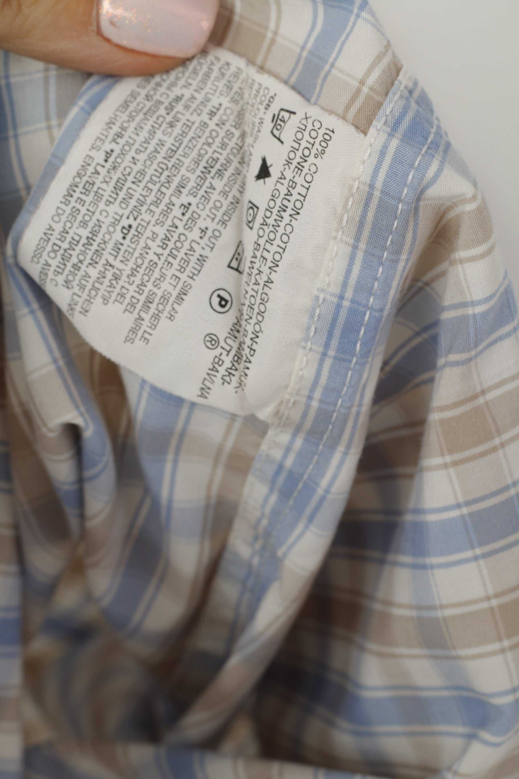 Levi's Men XL Casual Shirt Blue Beige Check Cotton Snap Short Sleeve Top