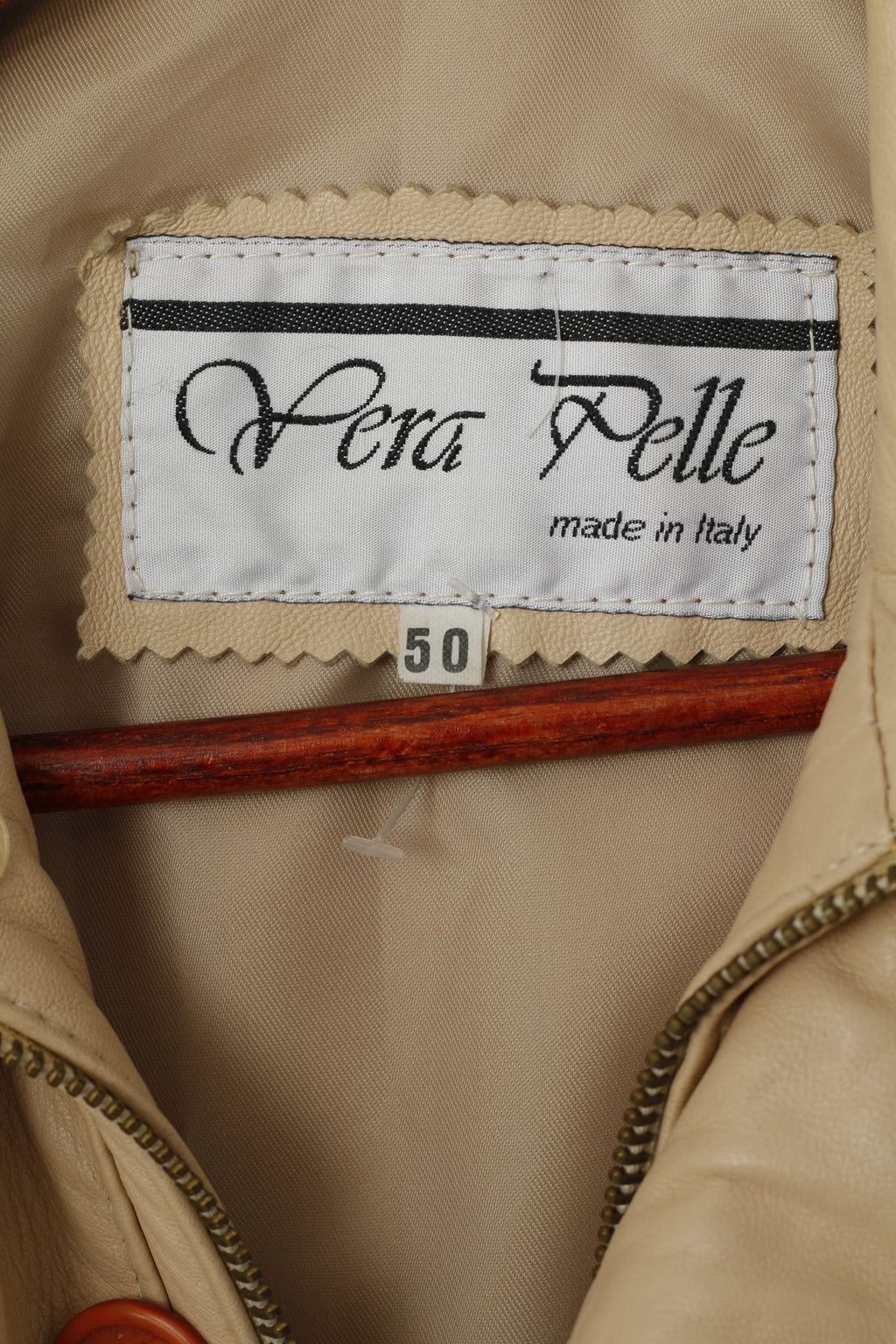 vintage Hommes 50 M Veste en cuir Beige Bomber Poches Vera Pelle Made in Italy Top