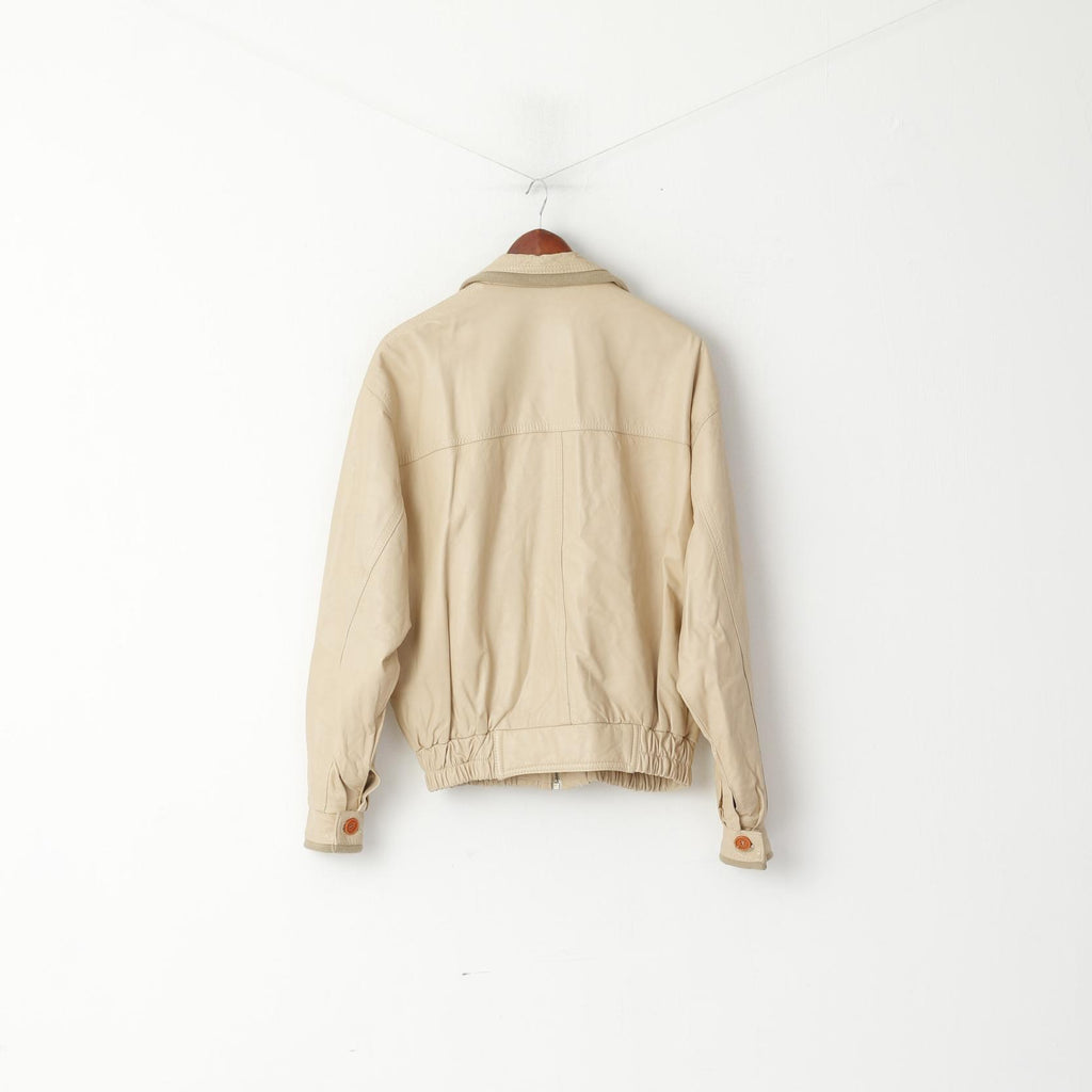 vintage Hommes 50 M Veste en cuir Beige Bomber Poches Vera Pelle Made in Italy Top